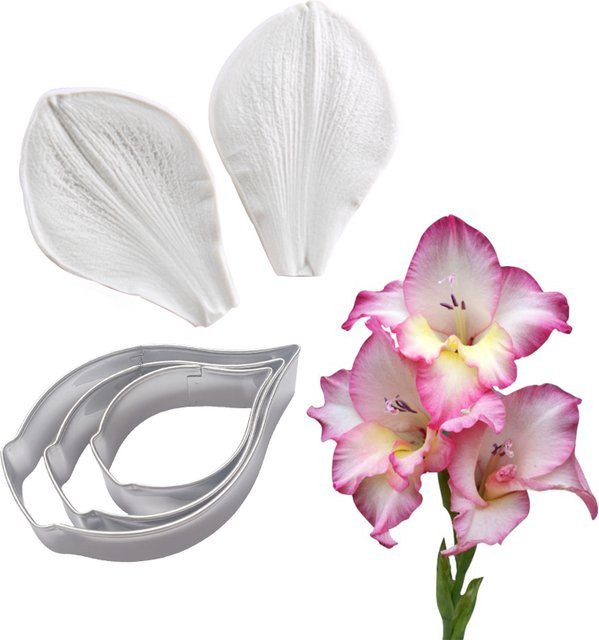 5-teiliges Gladiolen-Set mit Edelstahl-Ausstechern und Silikonform für Fondant, Sugarcraft und Modellierarbeiten - Bild 1