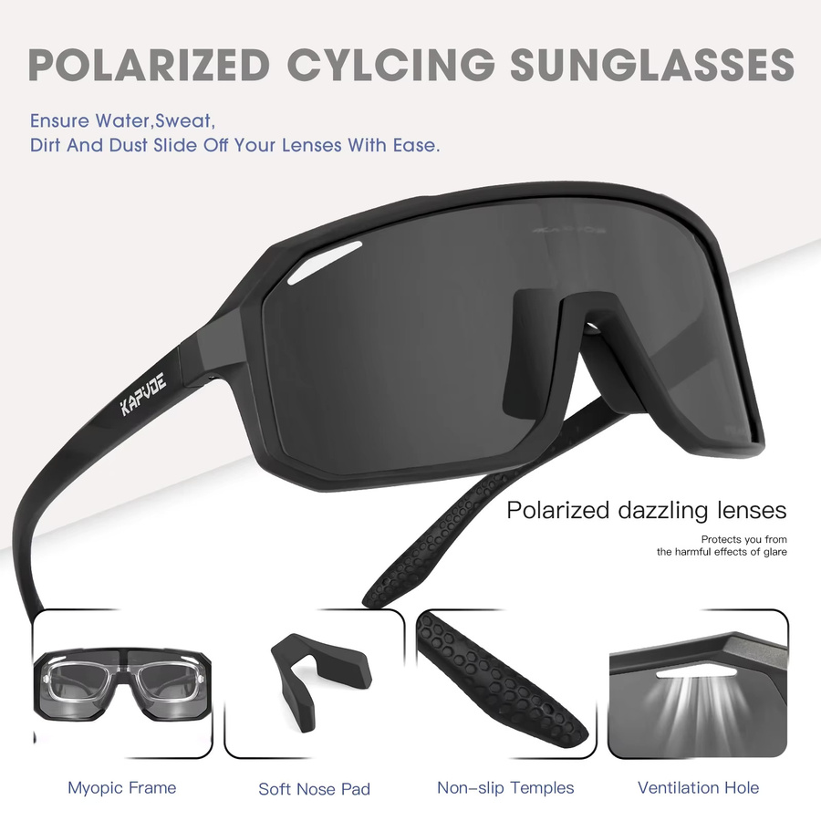 KAPVOE Sportsonnenbrille, Herren, Vollrand, Schwarz, Kunststoff, polarisiert - Bild 3