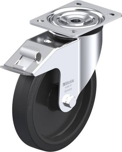 Blickle L-POEV 201R-FI Lenkrolle mit Feststeller in Schwarz und Silber, Rad-Durchmesser: 20 cm, Tragfähigkeit: 400 kg - Bild 1