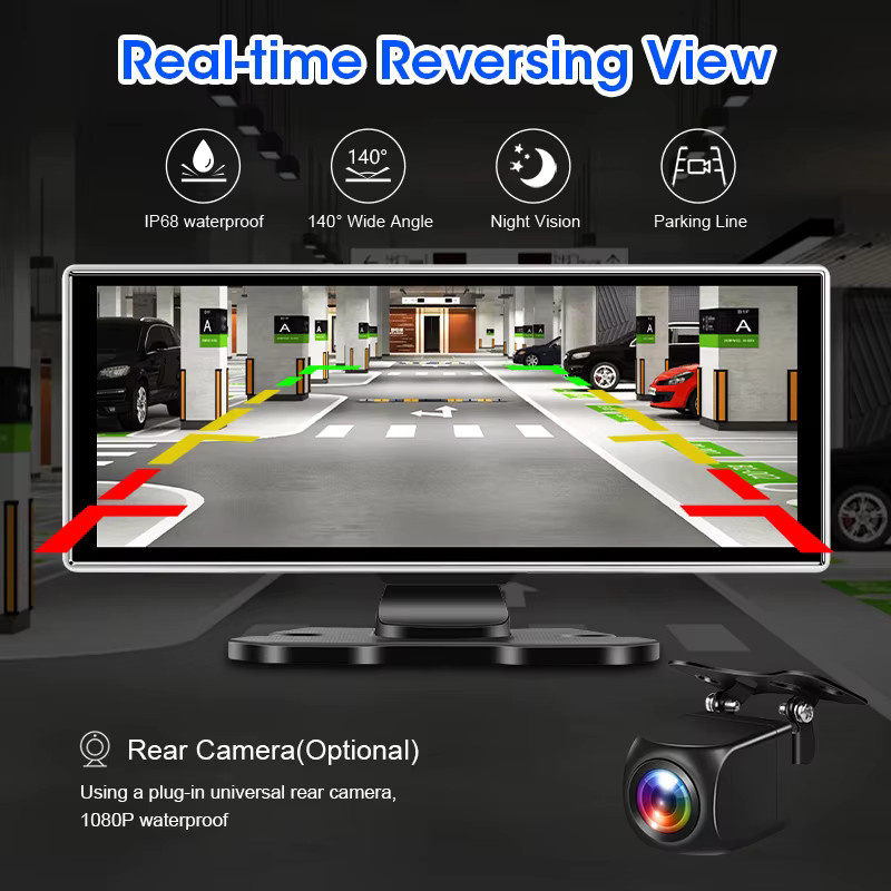 Srnubi Dash Cam 4K mit CarPlay und Android Auto, 10,26/11,26 Zoll Auto DVR mit 5G WIFI, GPS Navigation und Rückfahrkamera, Schwarz - Bild 4