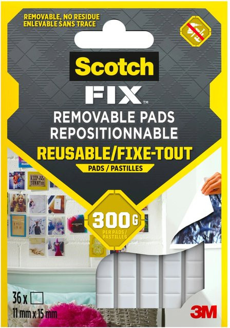 Scotch-Fix Klebepads doppelseitig und ablösbar, Weiß, 36 Stück, Breite: 1,1 cm, Tiefe: 1,5 cm - Bild 1