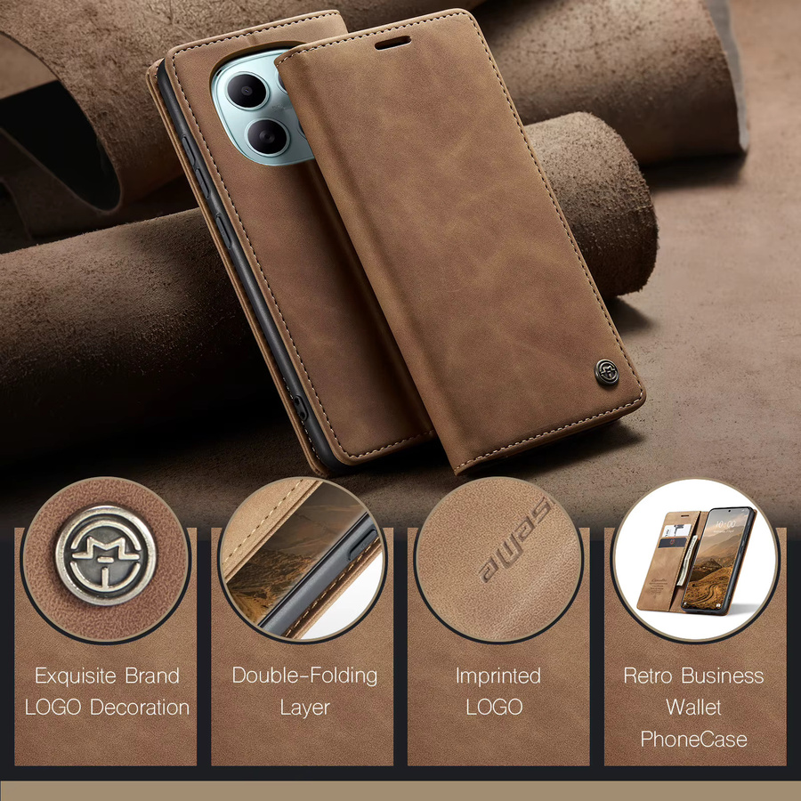 Luxuriöse Retro-Lederhülle für Xiaomi Redmi Note 15 5G in Braun mit Kartenfächern und Standfunktion - Bild 2