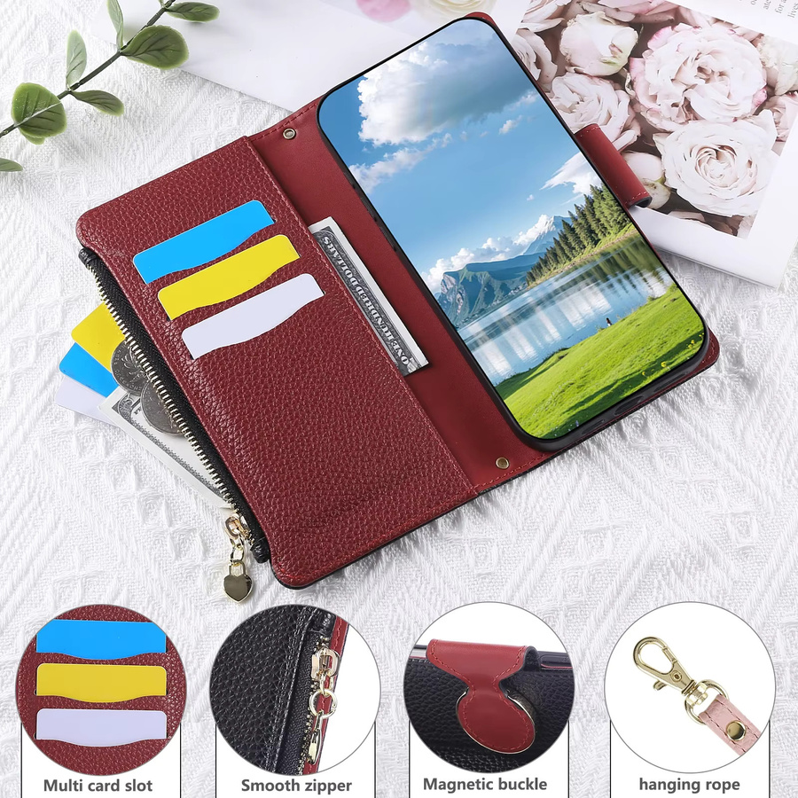Xiaomi Umhängetasche mit Handschlaufe und Kartenhalter als Lederhülle für Redmi Note 12 13 14 Pro Plus 12R 13C 14C K80 in Pink - Bild 4
