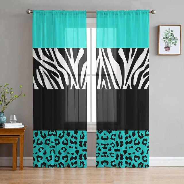 Yiran Furniture Transparent Voile Vorhang mit Zebra- und Leopard-Print in Rot und Schwarz, Breite: 135 cm, Höhe: 115 cm - Bild 1