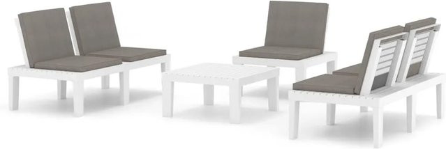 vidaXL 4-teiliges Garten-Lounge-Set aus Kunststoff in Weiß mit Polstern und Kissen - Bild 1