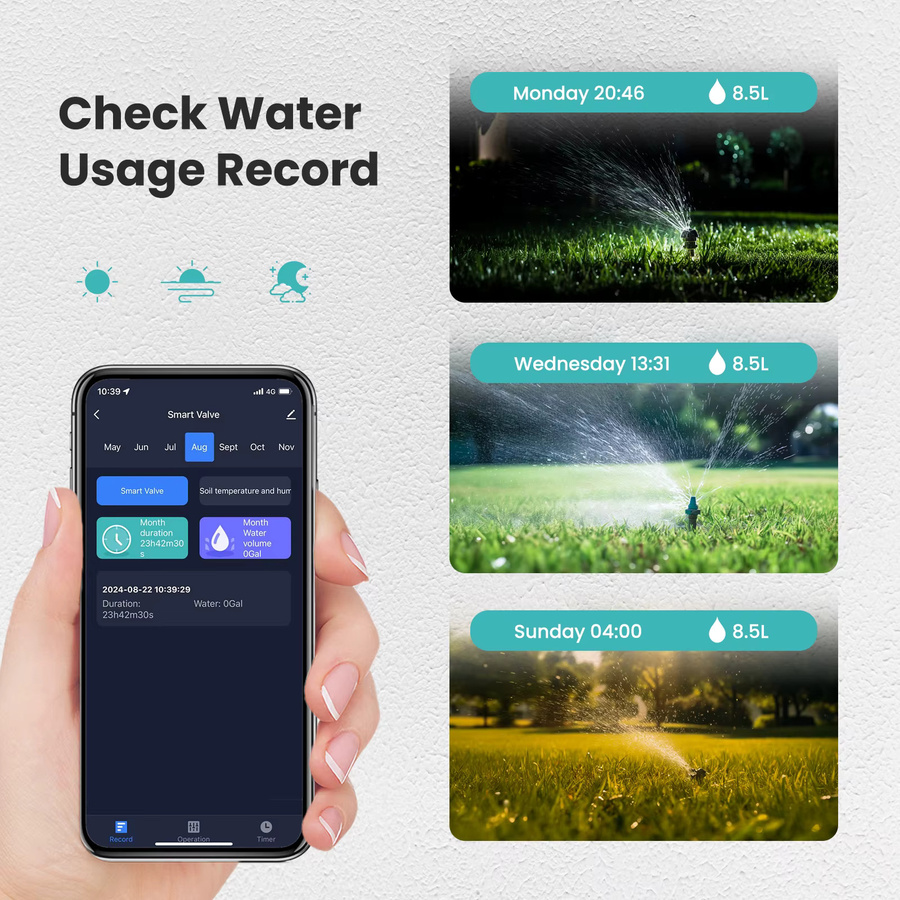 MOES Tuya Smart WiFi Solar Wasser Timer mit Messing-Einlass und IP65 wasserdichtem Gehäuse inklusive Boden-Temperatur- und Feuchtigkeitssensor in Schwarz - Bild 5