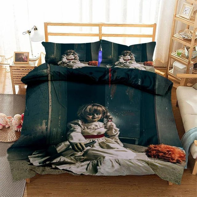 JMG Household Supplies Annabelle Horrorfilm Bettwäsche Set mit 3-teiligem Design aus Mikrofaser in Schwarz, B/H: 200 x 200 cm - Bild 1
