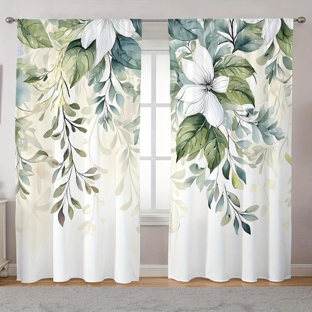 2er-Set Yiran Furniture Vorhänge mit grünem Blumenmuster im Landhausstil, Breite: 135 cm, Höhe: 165 cm - Bild 1