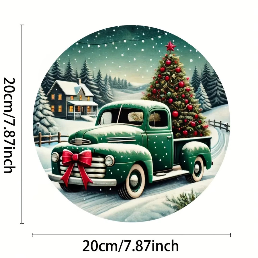 Potdemiel Weihnachts-Truck Aluminium-Wandkunst, runde Metallplakette in Schwarz und Multicolour, Durchmesser: 20,3 cm - Bild 2