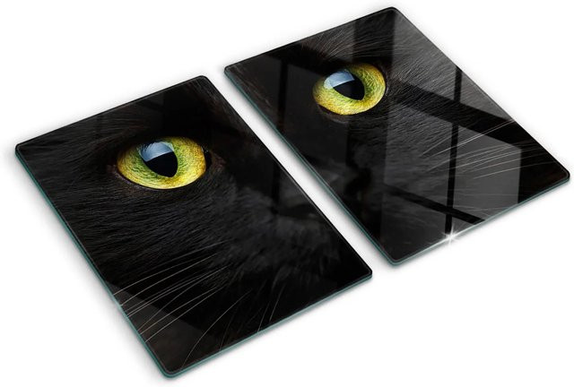 Tulup Herdabdeckplatten Set aus 2 Stück aus Glas in Schwarz mit Katzenaugen-Design, B/T: 52 x 40 cm - Bild 1
