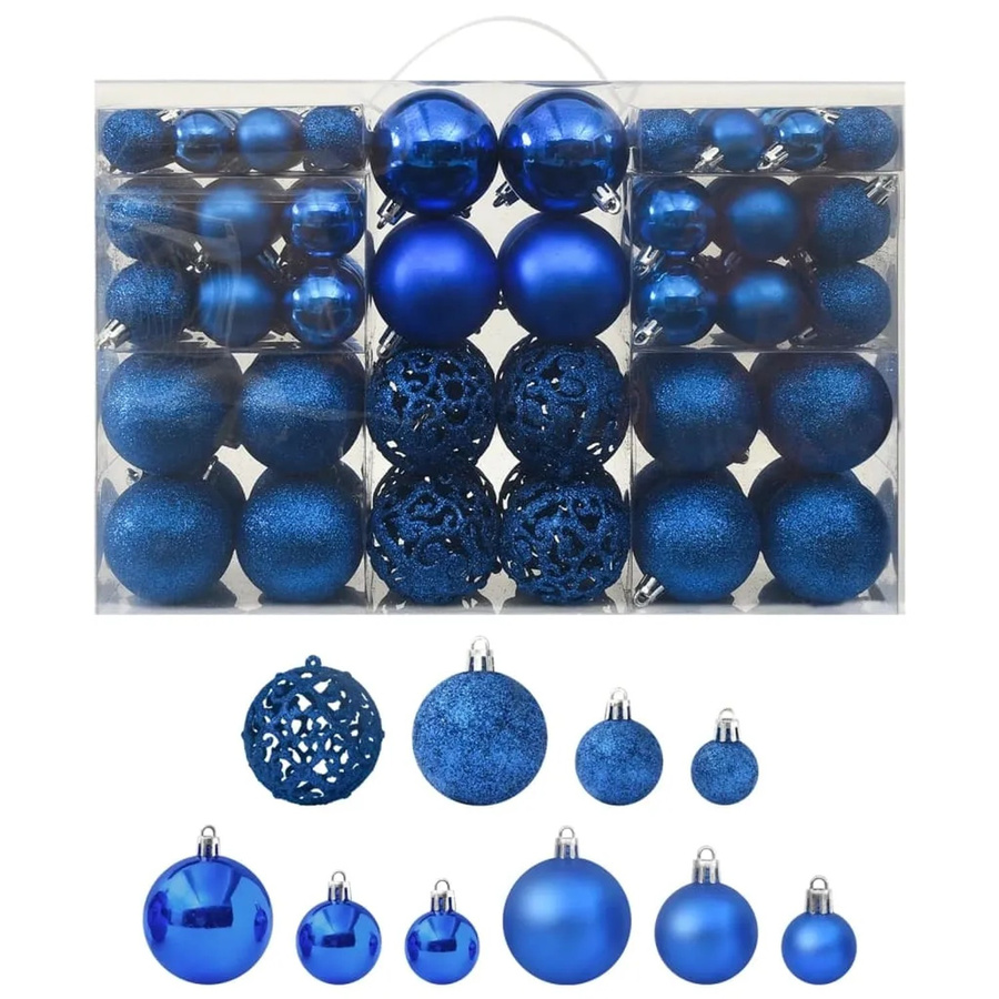 furnicato 100-teiliges Weihnachtskugel-Set in Blau aus Kunststoff - Bild 2