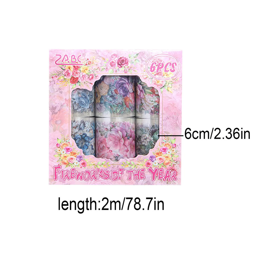6 Rollen wasserdichte Aufkleber mit Blumenmuster in Pink und Multicolour aus PET für DIY-Scrapbook und Schulbedarf - Bild 2