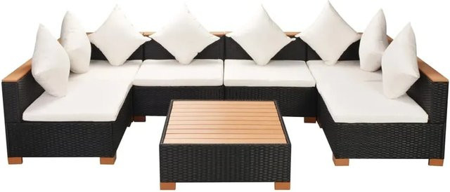 vidaXL 7-tlg. Garten-Lounge-Set aus Poly Rattan in Schwarz mit Auflagen und Couchtisch - Bild 1