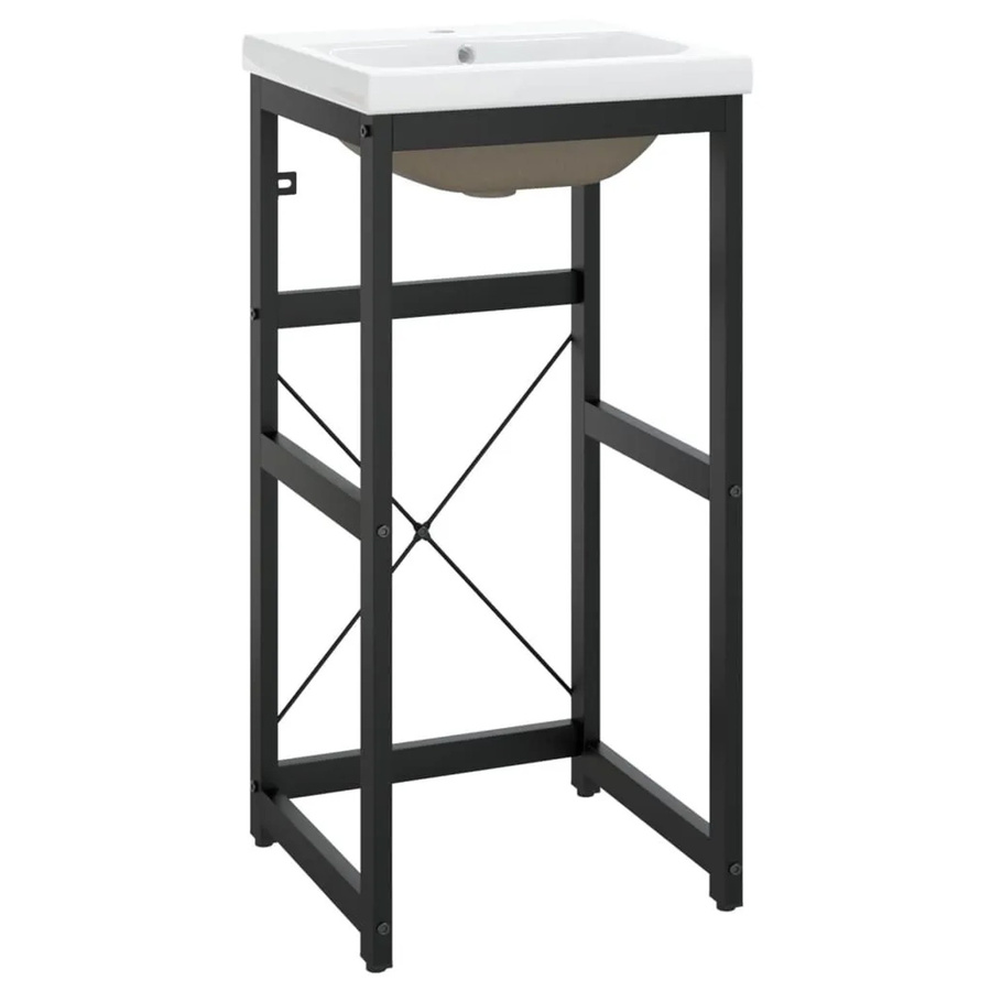 vidaXL Badezimmer-Waschtischgestell mit Waschbecken aus Metall und Keramik in Schwarz und Weiß, modern und wandmontiert - Bild 2