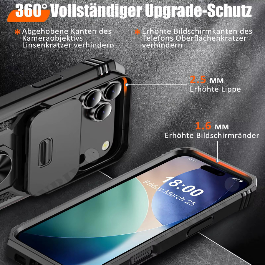 Robuste Schutzhülle für Apple iPhone mit 360-Grad-Ständer und Kameraabdeckung in Schwarz oder Weiß - Bild 4