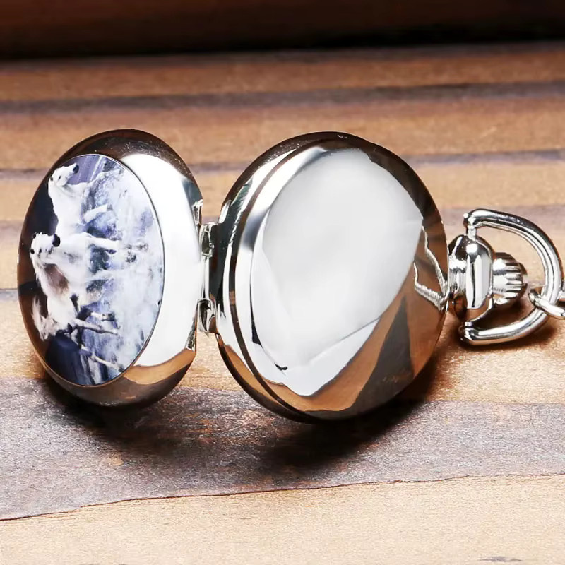Taschenuhr als Halsketten-Anhänger, Quarz, Silber, Damen - Bild 3