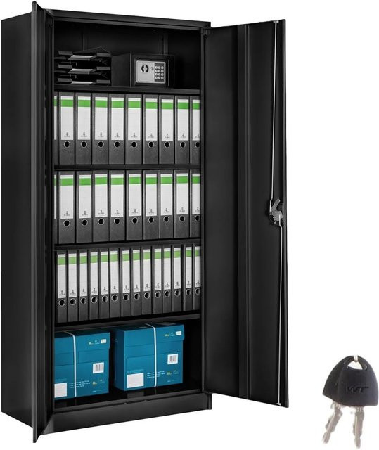 tectake Aktenschrank aus pulverbeschichtetem Stahl mit 2 Flügeltüren und höhenverstellbaren Einlegeböden, Schwarz, B/T/H: 90 x 40 x 180 cm - Bild 2