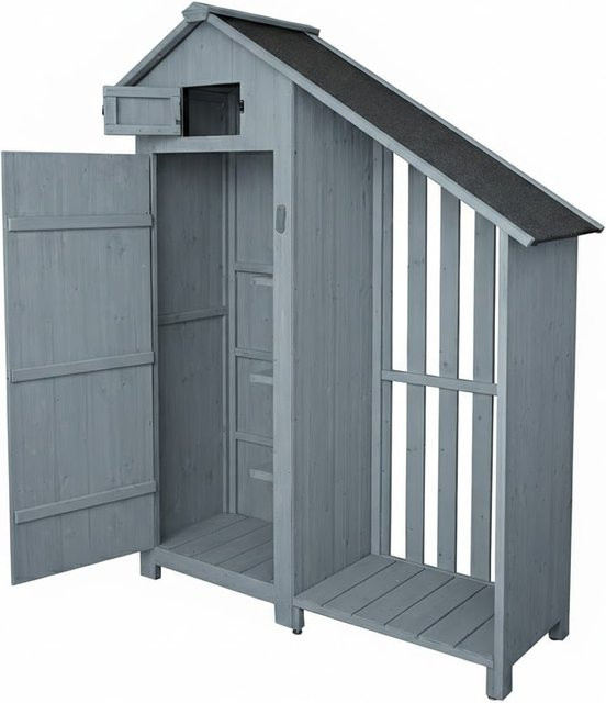 Prestige Home Living Outdoor Werkzeugschrank aus Holz mit Anbau, Grau, B/T/H: 131 x 54 x 180 cm - Bild 1