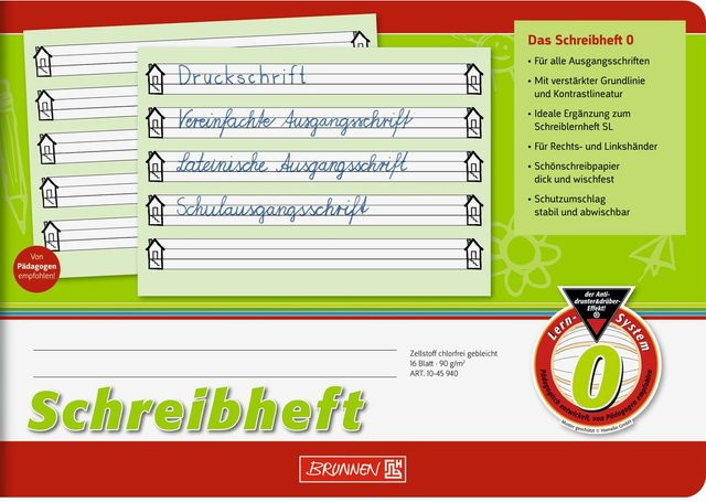 Brunnen Schreiblernheft Lineatur 0 Penmanship in Grün, Format A5 - Bild 1