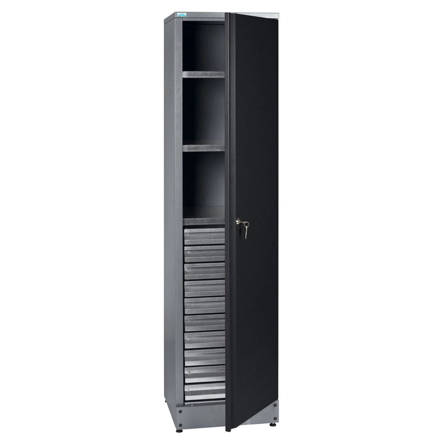 Küpper Materialschrank aus Stahlblech in Schwarz Matt mit 1 Tür, 10 Schubladen und Schloss, Höhe: 180 cm, Breite: 45 cm, Tiefe: 45,5 cm - Bild 2