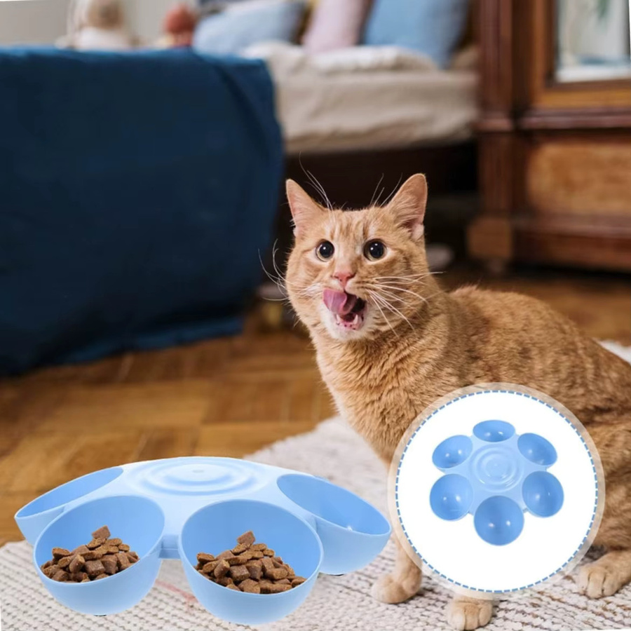 ZHUOJI Blumenförmiger Futternapf für Haustiere in Blau mit sechs getrennten Fächern für Katzen und Hunde, Breite: 36,0 cm - Bild 2