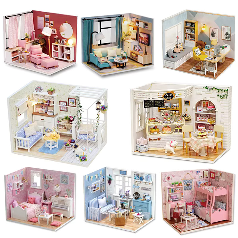 Battoom DIY Kätzchen Mini Puppenhaus Set aus Holz mit Möbeln und Werkzeug in Mehrfarbig - Bild 4