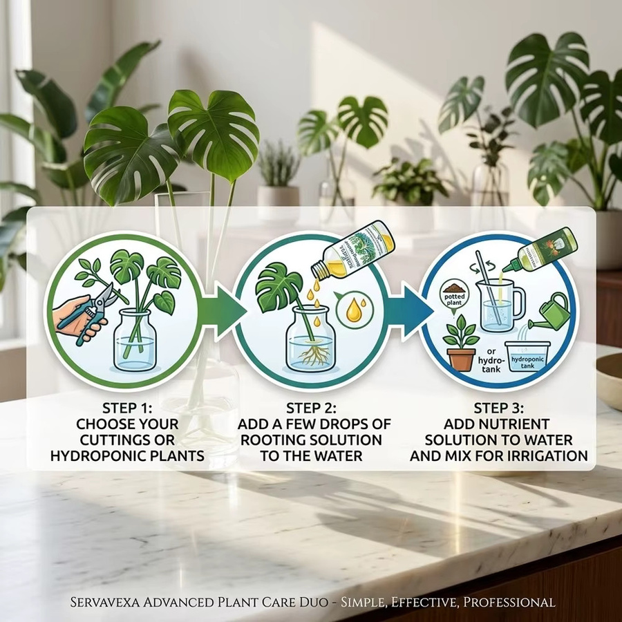 SERVAVEXA 2-teiliges Pflanzenwachstums-Set mit 110 ml Nährstoff und 35 ml Bewurzelungslösung für schnelle Bewurzelung und Gartenregeneration - Bild 5