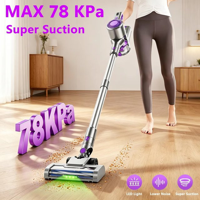 Honki Kabelloser Staubsauger in Lila mit 78KPa starker Saugkraft, 45 Minuten Laufzeit und beutellose Technologie zur Entfernung von Tierhaaren - Bild 1