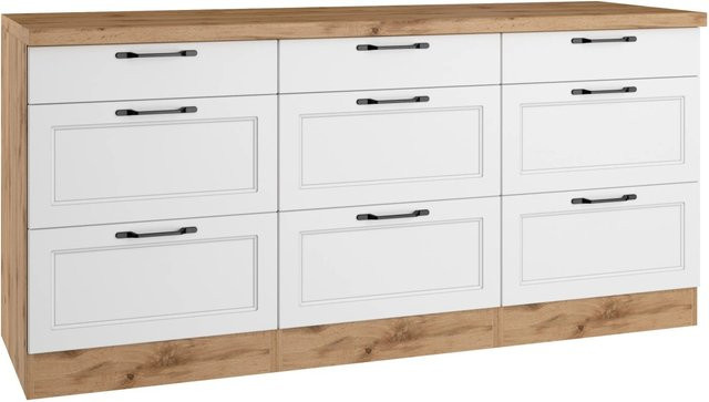 Held Küchen Unterschrank Kempten in Landhaus Optik, Weiß/Wotan, Breite: 180 cm - Bild 1