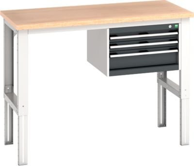 Bott Werkbank cubio manuell höhenverstellbar mit 3 Schubladen aus Buche-Multiplex und Stahl, anthrazit/lichtgrau, B: 150 cm, T: 75 cm, H: 74-114 cm - Bild 1