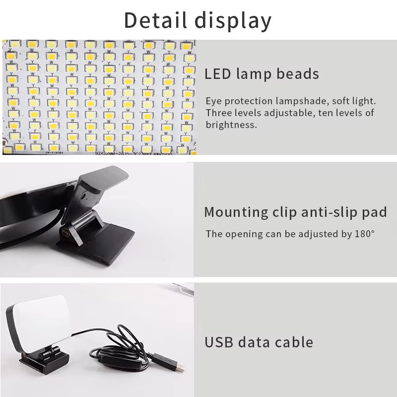 SZKOSTON Videokonferenz-Selfie-Lampe in Schwarz mit dimmbarer Beleuchtung und Clip für iPad, Computer-Webcam und Live-Streaming - Bild 4