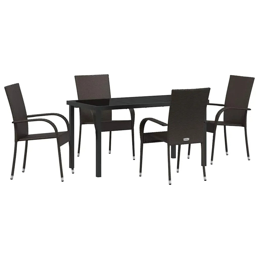 vidaXL Garten Essgruppe 5-teilig aus Poly Rattan und Stahl in Braun mit Sicherheitsglas für Garten, Balkon und Terrasse - Bild 2