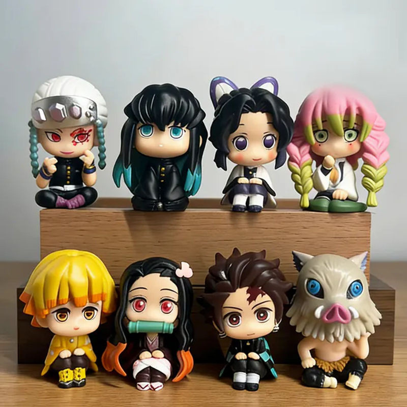 Bandai Demon Slayer Anime Figuren Kimetsu no Yaiba Q-Version Tanjiro Inosuke Zenitsu PVC Modellpuppen mehrfarbig - Bild 1