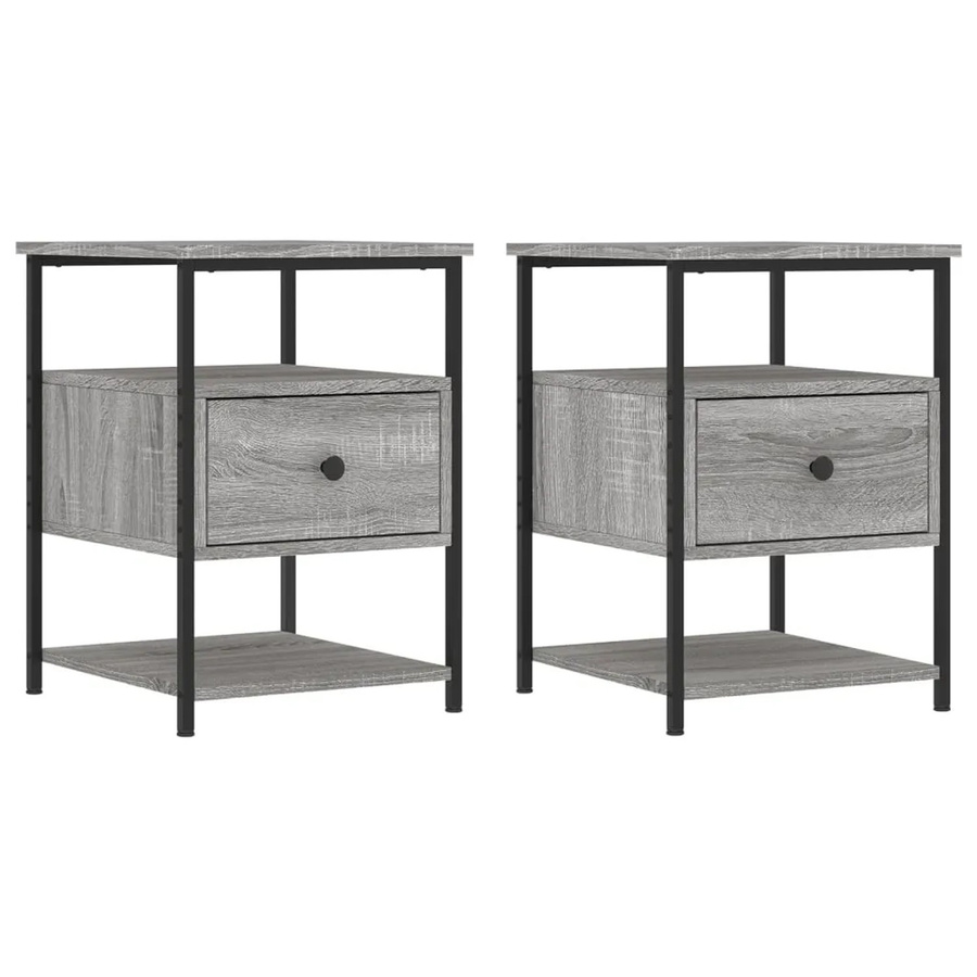 vidaXL Nachttische 2er-Set in Grau Sonoma aus Holzwerkstoff und Eisen, B/T/H: 40 x 42 x 56 cm - Bild 2