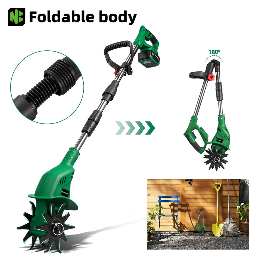 NEWBENY Elektrische Bodenfräse und Kultivator 1600W in Grün, kompatibel mit Makita 21V Akku - Bild 4