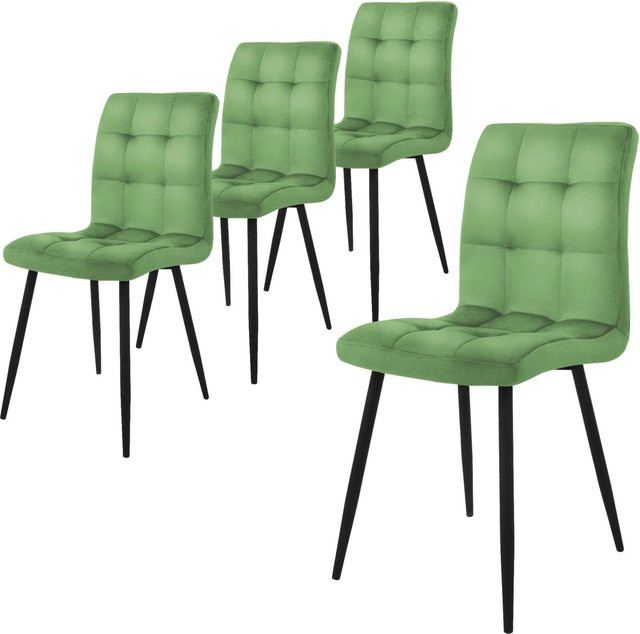 ML-Design Esszimmerstuhl 4er Set in Salbei mit Samtbezug und Metallbeinen - Bild 2