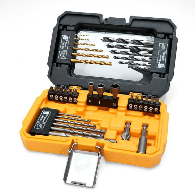 TOLESA 35-teiliges Bohrer-Set mit Mutterschrauber, Schraubendreher-Bits und Senker-Bits für Metall und Holz - Bild 1