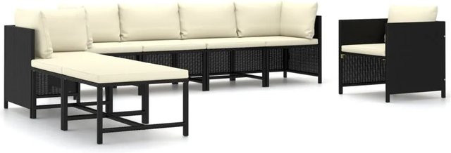 vidaXL 8-tlg Garten-Lounge-Set aus Poly Rattan in Schwarz mit Kissen und Ottoman, L-Form - Bild 1