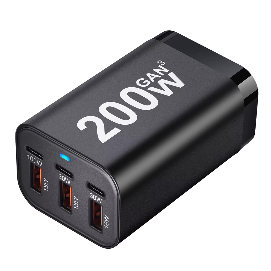 Deepartner USB-C-Schnellladestation 200W Multi-Port GaN Wandladegerät mit PPS und PD 100W in Schwarz - Bild 3