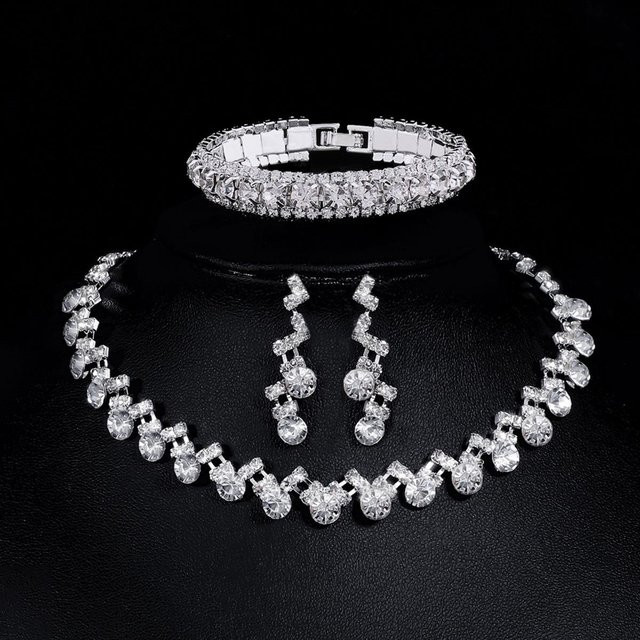 Schmuck-Set Halskette, Ohrringe, Zirkonia, Weiß, Damen - Bild 1