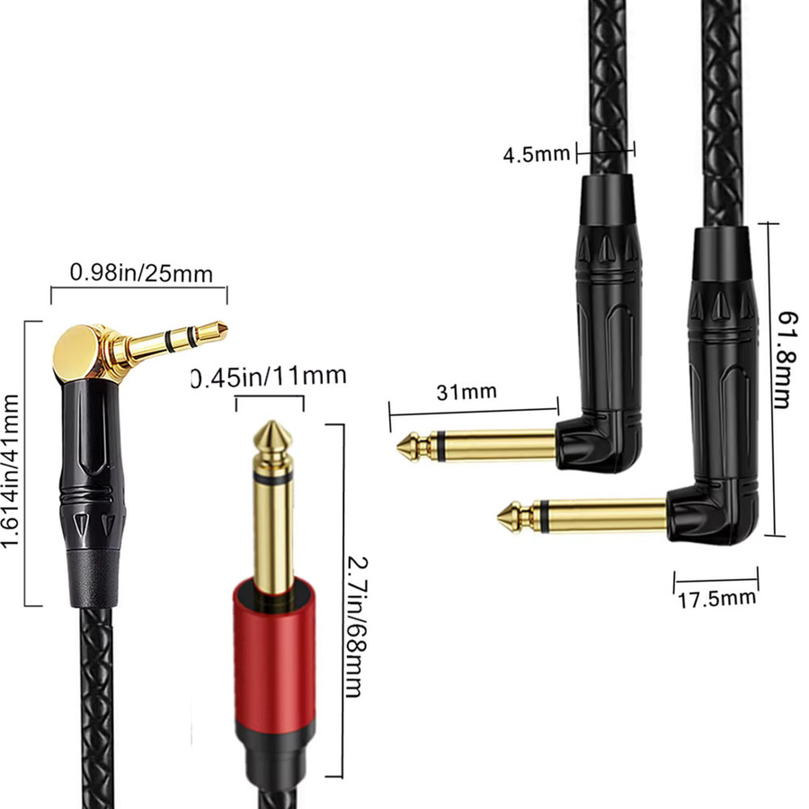 BSN 90-Grad-Adapterkabel mit 3,5-mm-Stecker auf 6,35-mm-Buchse für Kopfhörer, Lautsprecher und Verstärker - Bild 2