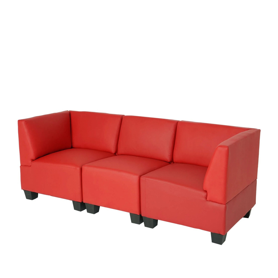 MCW Modular 3-Sitzer Sofa Moncalieri in Rot mit Kunstleder und hohen Armlehnen, B/T/H: 197 x 72 x 76 cm - Bild 3