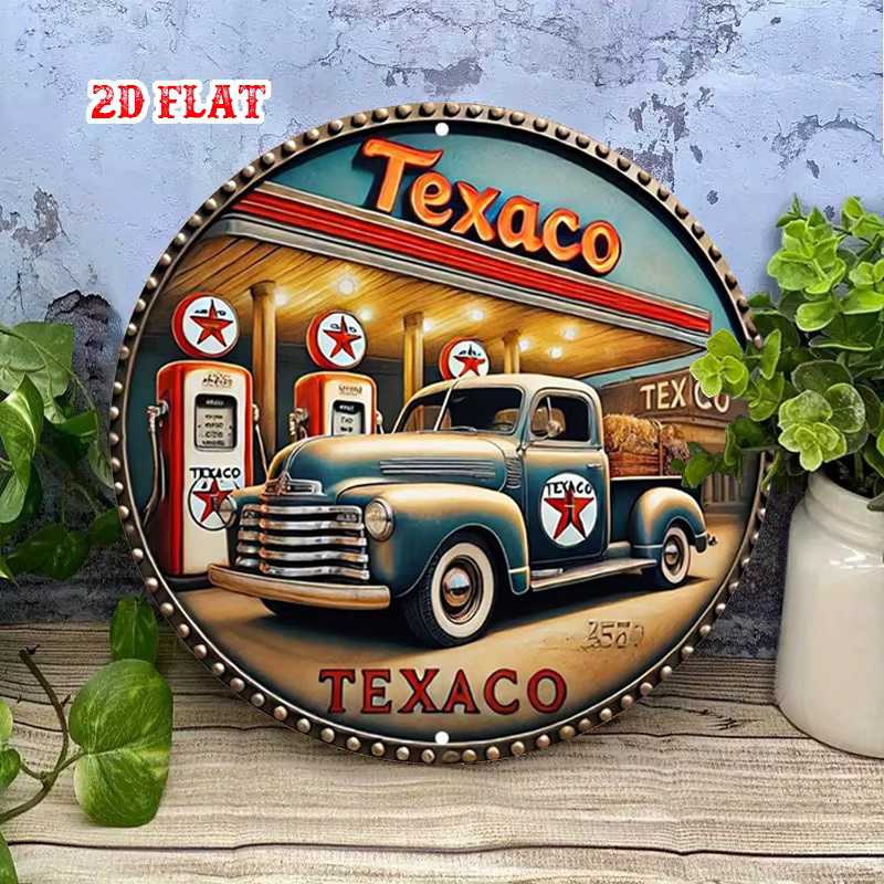 Potdemiel Texaco Vintage Aluminiumschild Rund, Metallwandkunst im klassischen LKW- und Pumpendesign, Durchmesser: 20 cm - Bild 3