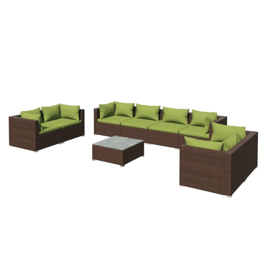 vidaXL 9-tlg. Garten-Lounge-Set aus Poly Rattan in Braun mit Kissen und L-Form - Bild 2
