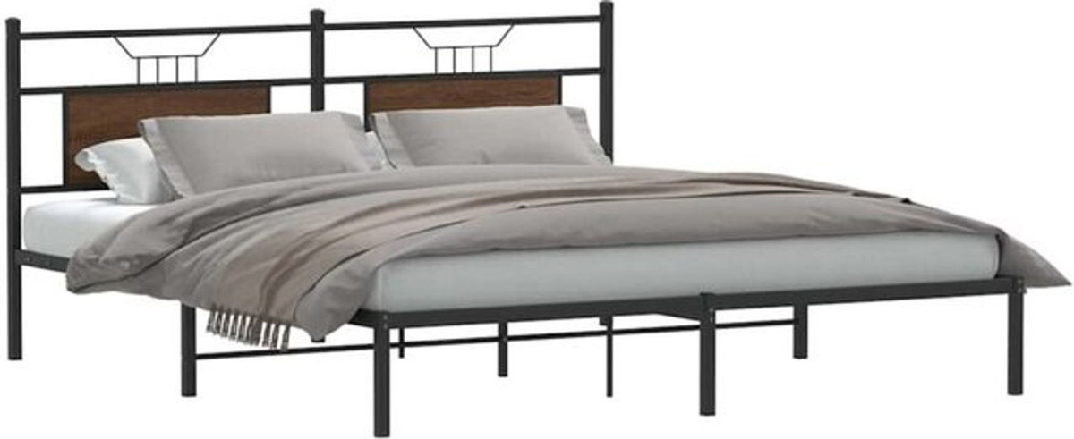 Vidaxl Bettgestell Metall und Holzwerkstoff in Braun im Industrial Design B/T: 183 x 203 cm - Bild 1