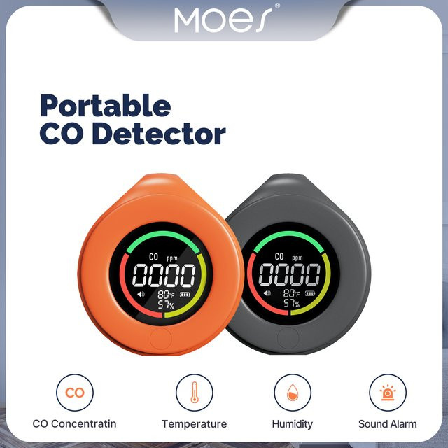 MOES Mini 3-in-1 Tragbarer Kohlenmonoxid-Detektor Reise-Messgerät für Temperatur, Feuchtigkeit und CO in Orange mit Magnetischer Befestigung und 120 Stunden Standby - Bild 1