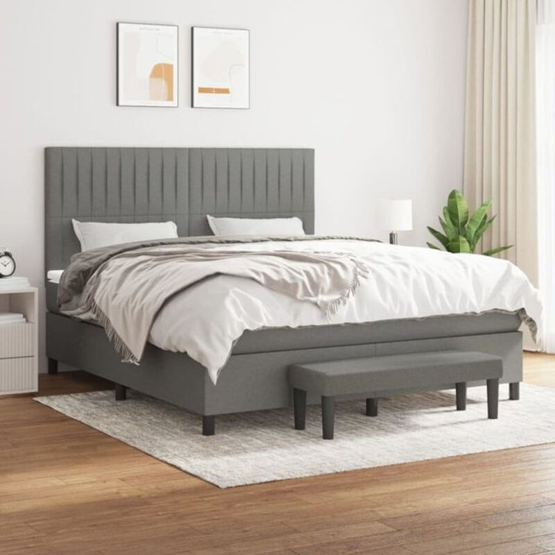 vidaxl Boxspringbett mit Matratze in Anthrazit und Grau aus Stoff, B/T/H: 160 x 200 x 118 cm - Bild 1