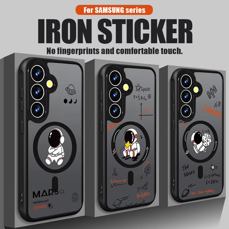 Magnetische Handyhülle mit Astronauten-Muster für Samsung Galaxy S26 S25 S24 S23 S22 Ultra Plus FE in Schwarz mit Acryl-Rückseite - Bild 2