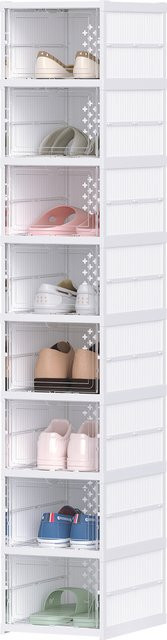 HOMCOM Schuhboxen Set aus 8 Stück, stapelbare und faltbare Schuh-Organizer mit transparenten Türen in Weiß - Bild 1