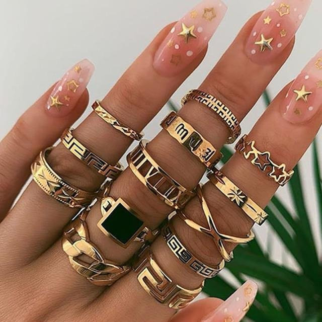 ZHINI Ring-Set, Gold, Schlangenform, Vintage, Damen - Bild 1
